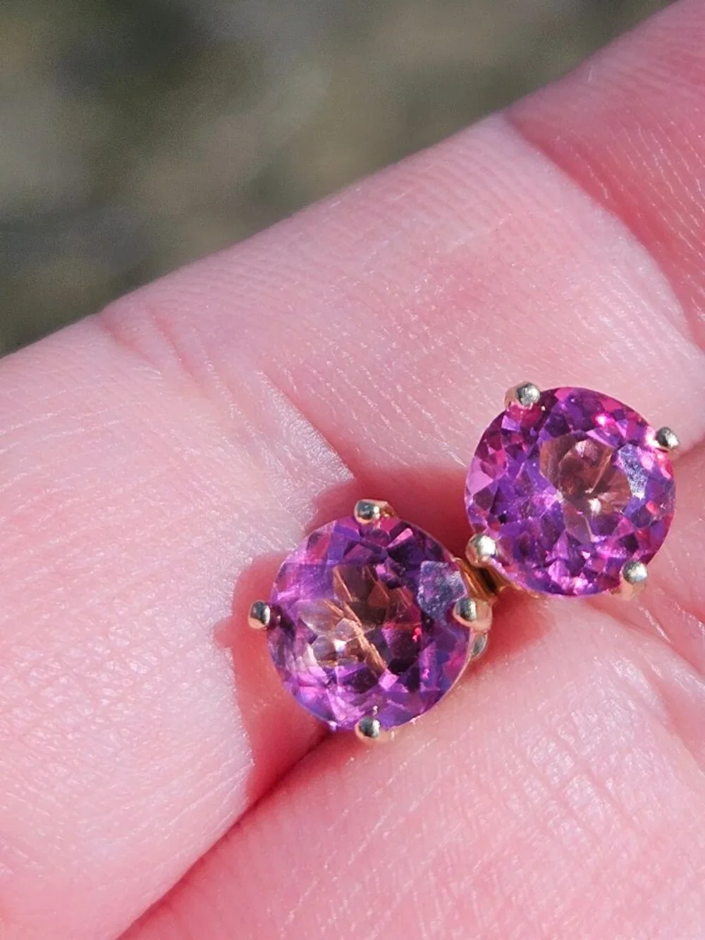 14K Yellow Gold Pink Topaz 4 Prong Stud Earrings 7mm - Picture 10 of 16